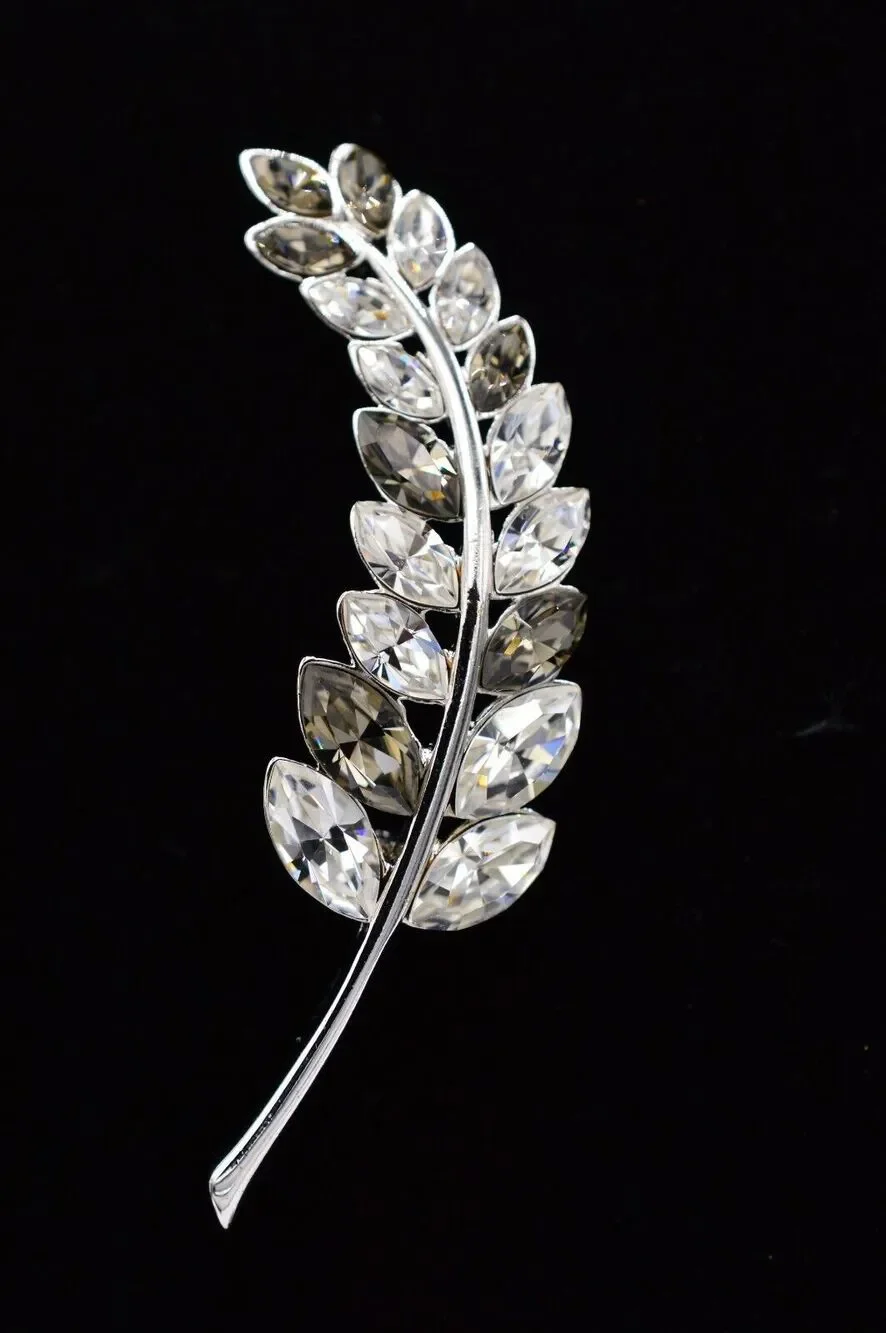 Givenchy Vintage Leaf Pin Brooch Gray Crystal Runway Rare Signed 1980s Bin8